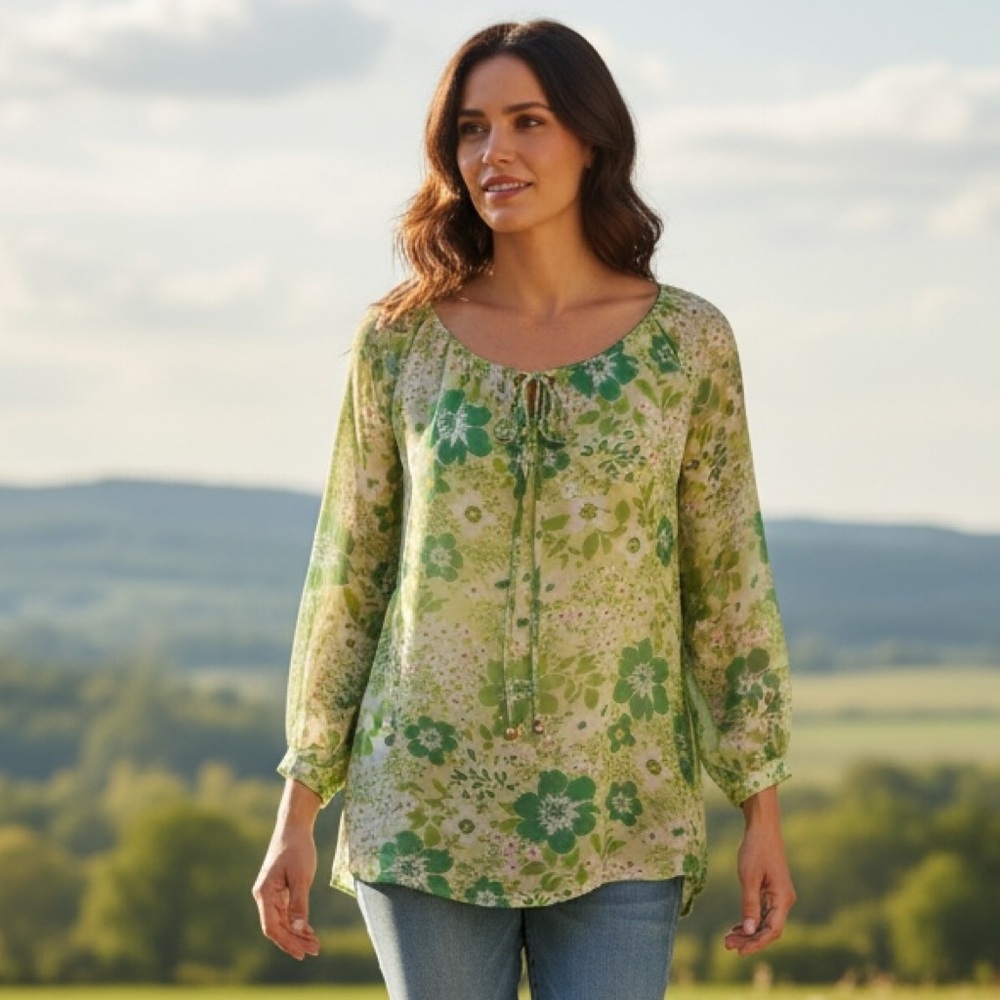 Charter Club Sheer Floral Blouse Medium